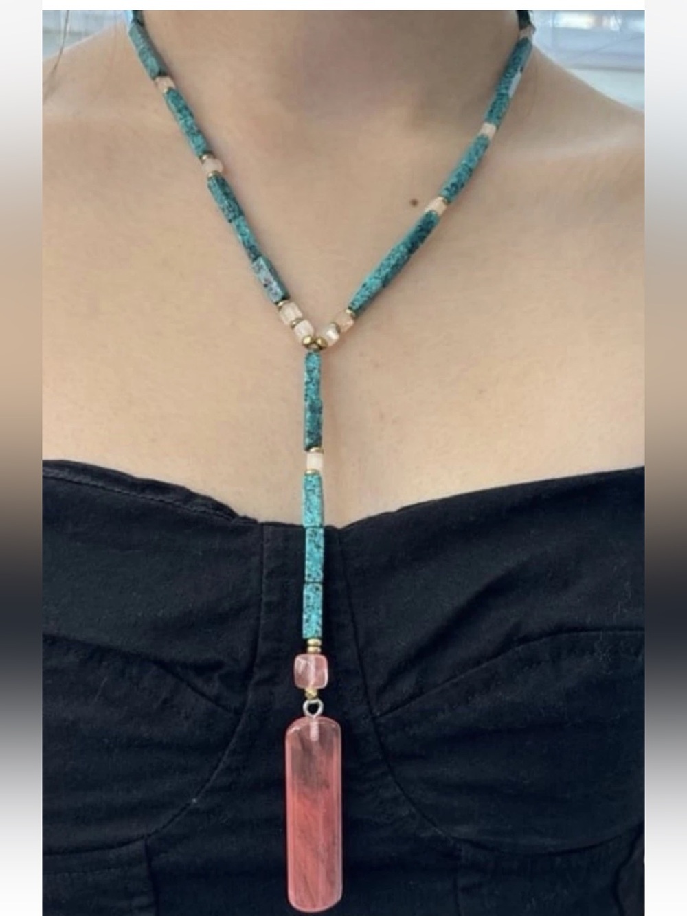 Nakamol Anthropologie Turquoise and Rose Quartz Necklace